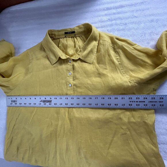 Womens Yellow Linen Button Up Tunic Shirt Top Roll-Tab Sleeve Casual Lightweight - Picture 5 of 6
